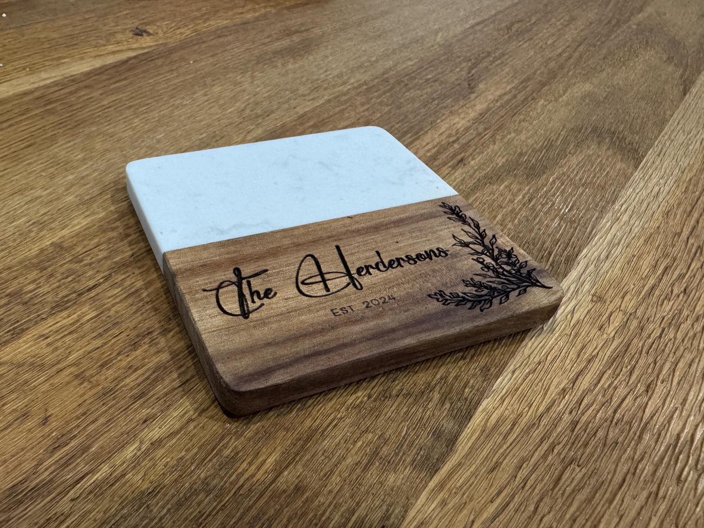 Personalised Marble and Wood Coasters