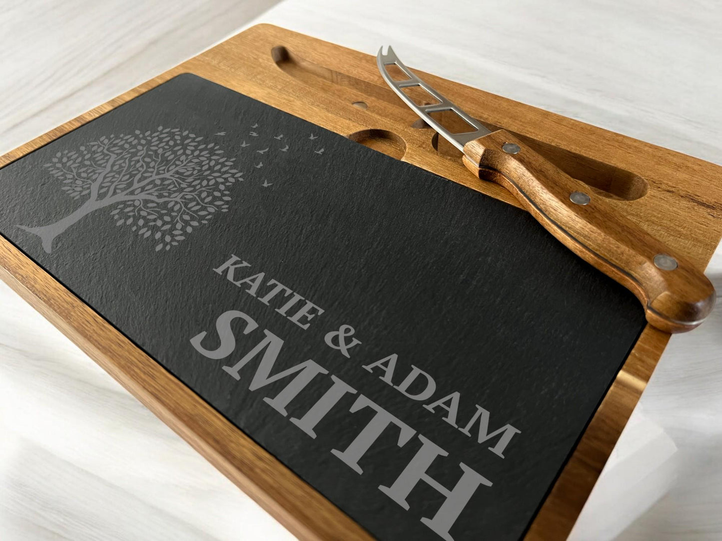 Personalised wood and slate cheese board