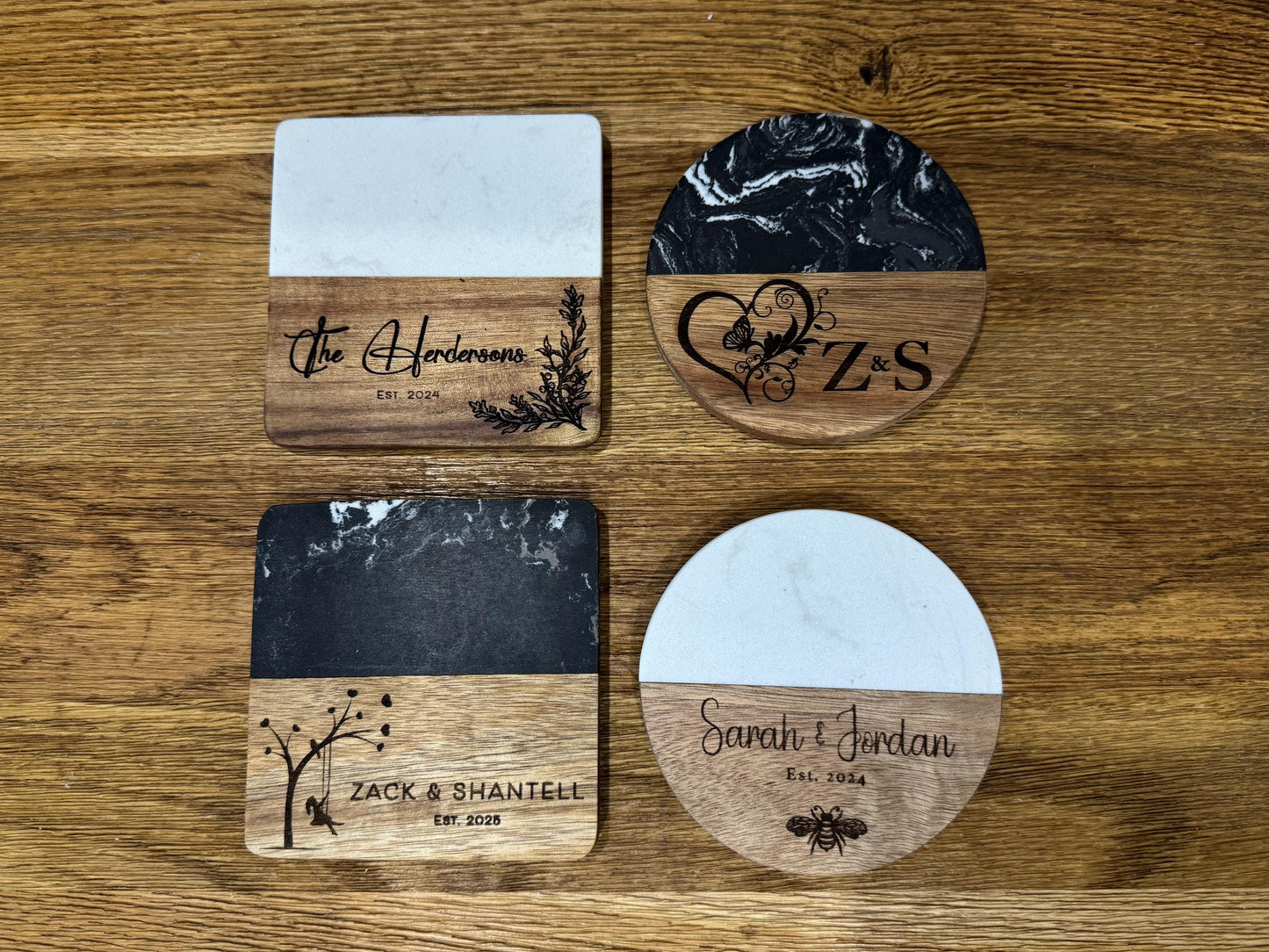 Personalised Marble and Wood Coasters