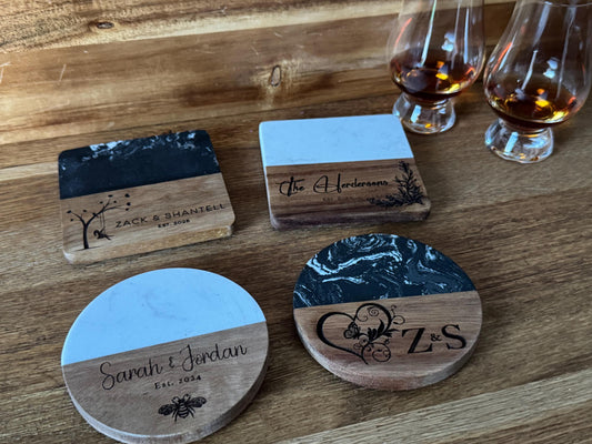 Personalised Marble and Wood Coasters