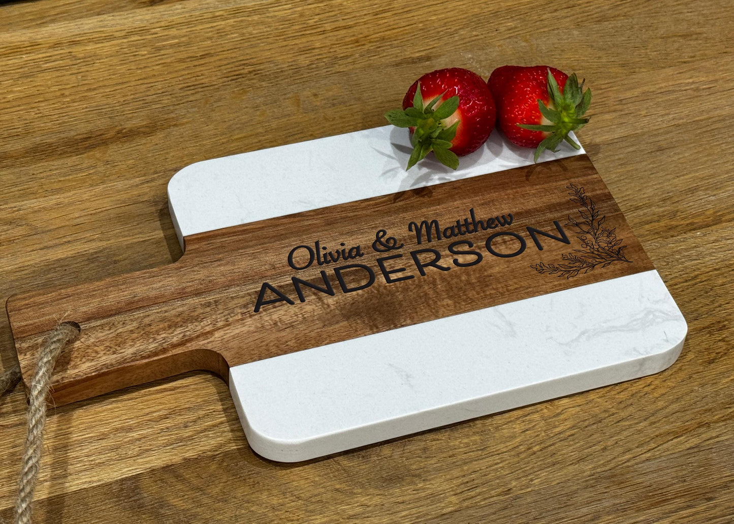 Personalised acacia wood and marble serving board