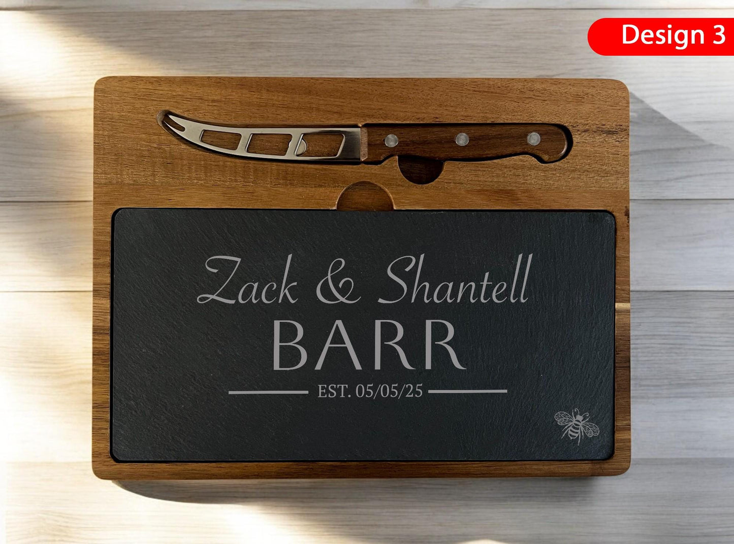 Personalised wood and slate cheese board