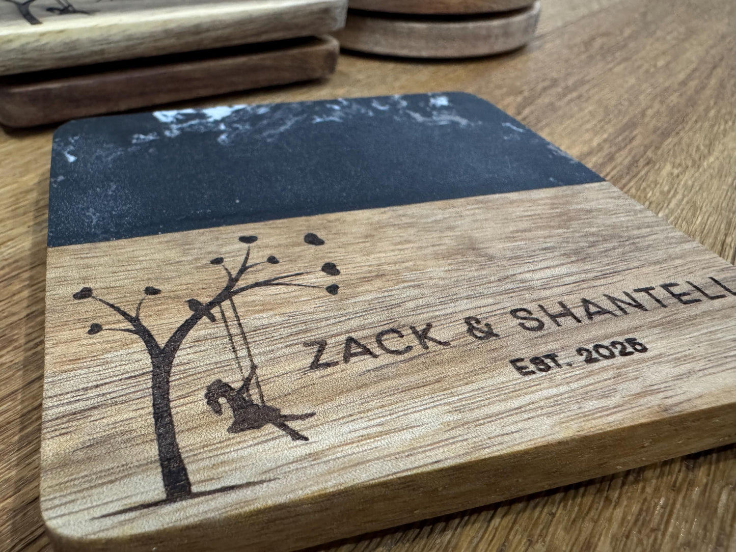 Personalised Marble and Wood Coasters