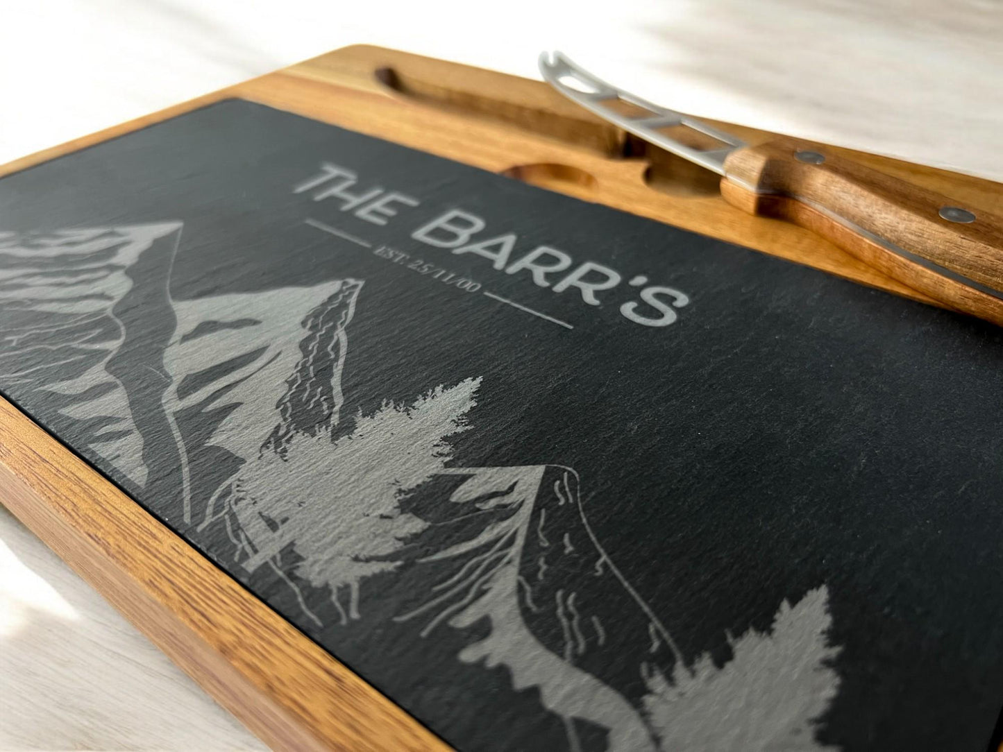 Personalised wood and slate cheese board