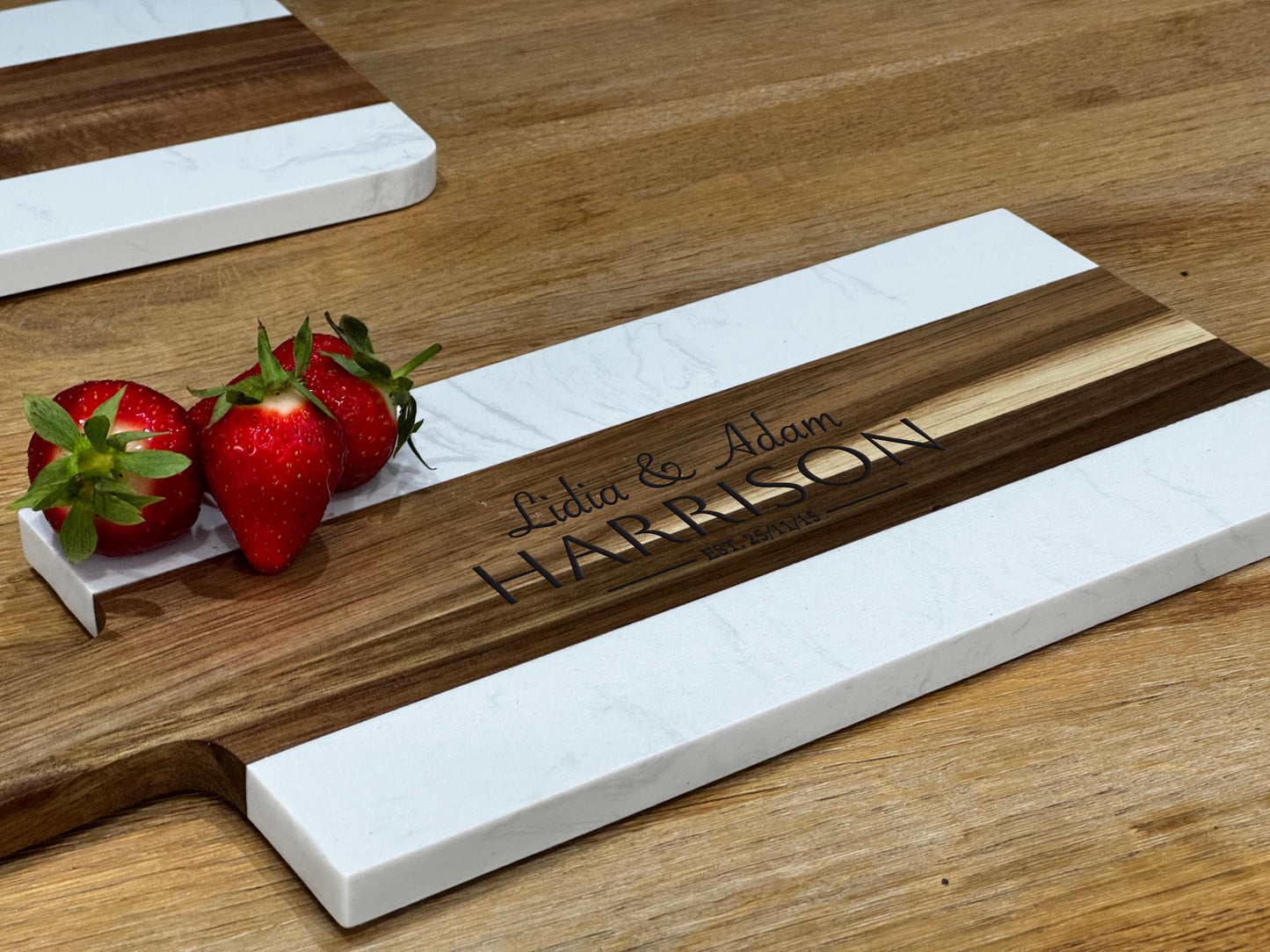 Personalised acacia wood and marble serving board