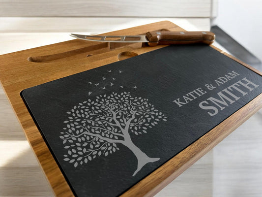 Personalised wood and slate cheese board
