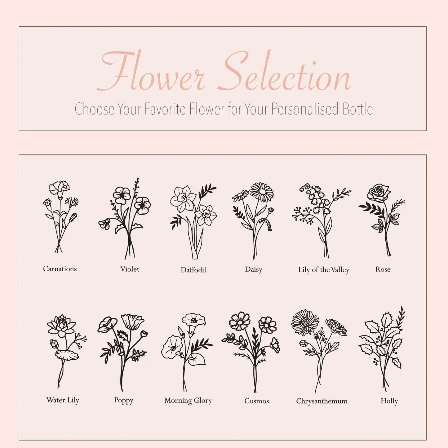 Personalised Birth Flower Water Bottle – Custom Engraved Name